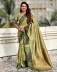 Pista Green Soft Silk Dusty Concept Zig Zag Zari Woven Saree