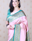 Baby Pink Soft Silk Banarasi Peacock Zari Woven Saree