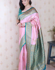 Baby Pink Soft Silk Banarasi Peacock Zari Woven Saree