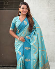 Sky Blue Soft Silk Dusty Concept Zig Zag Zari Woven Saree