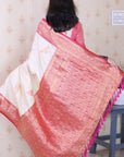 Cream Soft Silk Banarasi Peacock Zari Woven Saree