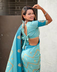 Sky Blue Soft Silk Dusty Concept Zig Zag Zari Woven Saree