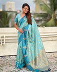 Sky Blue Soft Silk Dusty Concept Zig Zag Zari Woven Saree