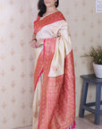 Cream Soft Silk Banarasi Peacock Zari Woven Saree