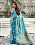 Sky Blue Soft Silk Dusty Concept Zig Zag Zari Woven Saree