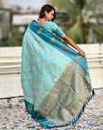 Sky Blue Soft Silk Dusty Concept Zig Zag Zari Woven Saree
