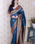 Metallic Blue Soft Silk Banarasi Peacock Zari Woven Saree