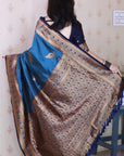 Metallic Blue Soft Silk Banarasi Peacock Zari Woven Saree