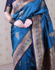 Metallic Blue Soft Silk Banarasi Peacock Zari Woven Saree
