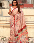 Brown Katki Silk Floral Printed Saree with Piping Border