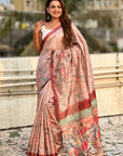 Brown Katki Silk Floral Printed Saree with Piping Border
