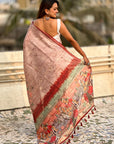 Brown Katki Silk Floral Printed Saree with Piping Border