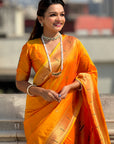 Yellow Zari Woven Vitthala God Special Traditional Paithani Silk Saree