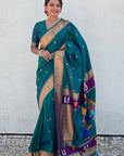 Green Zari Woven Vitthala God Special Traditional Paithani Silk Saree