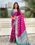 Purple Soft Silk Zari Woven Ikkat Patola Saree with Contrast Weaves