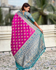 Purple Soft Silk Zari Woven Ikkat Patola Saree with Contrast Weaves