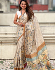 Yellow Katki Silk Floral Printed Saree with Piping Border