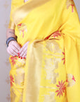 Bright Yellow Soft Silk Saree with Kamdhenu Weaves Zari Woven Saree