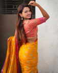 Mustard Soft Silk Zari Woven Ikkat Patola Saree with Contrast Weaves