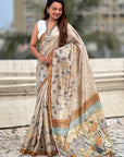 Yellow Katki Silk Floral Printed Saree with Piping Border