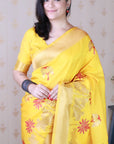 Bright Yellow Soft Silk Saree with Kamdhenu Weaves Zari Woven Saree