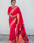 Pink Zari Woven Vitthala God Special Traditional Paithani Silk Saree