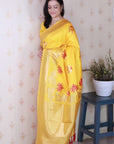 Bright Yellow Soft Silk Saree with Kamdhenu Weaves Zari Woven Saree