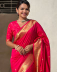 Pink Zari Woven Vitthala God Special Traditional Paithani Silk Saree