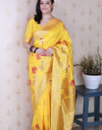 Bright Yellow Soft Silk Saree with Kamdhenu Weaves Zari Woven Saree