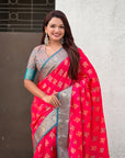 Pink Soft Silk Zari Woven Ikkat Patola Saree with Contrast Weaves