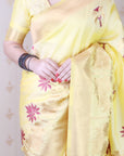 Light Yellow Soft Silk Saree with Kamdhenu Weaves Zari Woven Saree