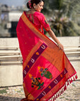 Pink Zari Woven Vitthala God Special Traditional Paithani Silk Saree