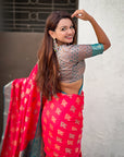 Pink Soft Silk Zari Woven Ikkat Patola Saree with Contrast Weaves