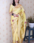 Light Yellow Soft Silk Saree with Kamdhenu Weaves Zari Woven Saree