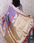 Lavender Grey Soft Silk Saree with Kamdhenu Weaves Zari Woven Saree