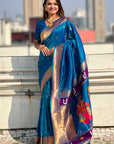 Rama Blue Zari Woven Vitthala God Special Traditional Paithani Silk Saree