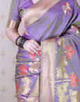 Lavender Grey Soft Silk Saree with Kamdhenu Weaves Zari Woven Saree