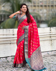 Pink Soft Silk Zari Woven Ikkat Patola Saree with Contrast Weaves