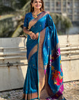 Rama Blue Zari Woven Vitthala God Special Traditional Paithani Silk Saree