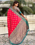 Pink Soft Silk Zari Woven Ikkat Patola Saree with Contrast Weaves