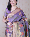 Lavender Grey Soft Silk Saree with Kamdhenu Weaves Zari Woven Saree
