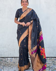 Black Zari Woven Vitthala God Special Traditional Paithani Silk Saree