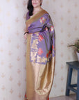 Lavender Grey Soft Silk Saree with Kamdhenu Weaves Zari Woven Saree
