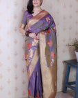 Lavender Grey Soft Silk Saree with Kamdhenu Weaves Zari Woven Saree