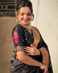 Black Zari Woven Vitthala God Special Traditional Paithani Silk Saree