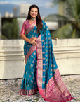 Blue Soft Silk Zari Woven Ikkat Patola Saree with Contrast Weaves