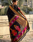 Black Zari Woven Vitthala God Special Traditional Paithani Silk Saree