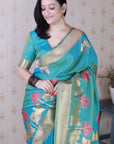 Aqua Blue Soft Silk Saree with Kamdhenu Weaves Zari Woven Saree