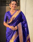 Violet Zari Woven Vitthala God Special Traditional Paithani Silk Saree