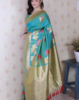 Aqua Blue Soft Silk Saree with Kamdhenu Weaves Zari Woven Saree
